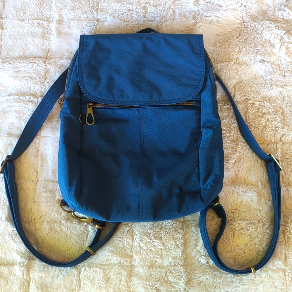 Travelon Anti theft signature slim backpack with locking zippers in Ocean